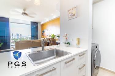 Bedroom with mountain view window, AC and ceiling fan in Royal Palm Gorgona Panama
