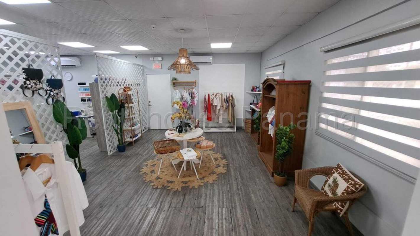 Boutique showroom interior with stylish wood elements commercial space