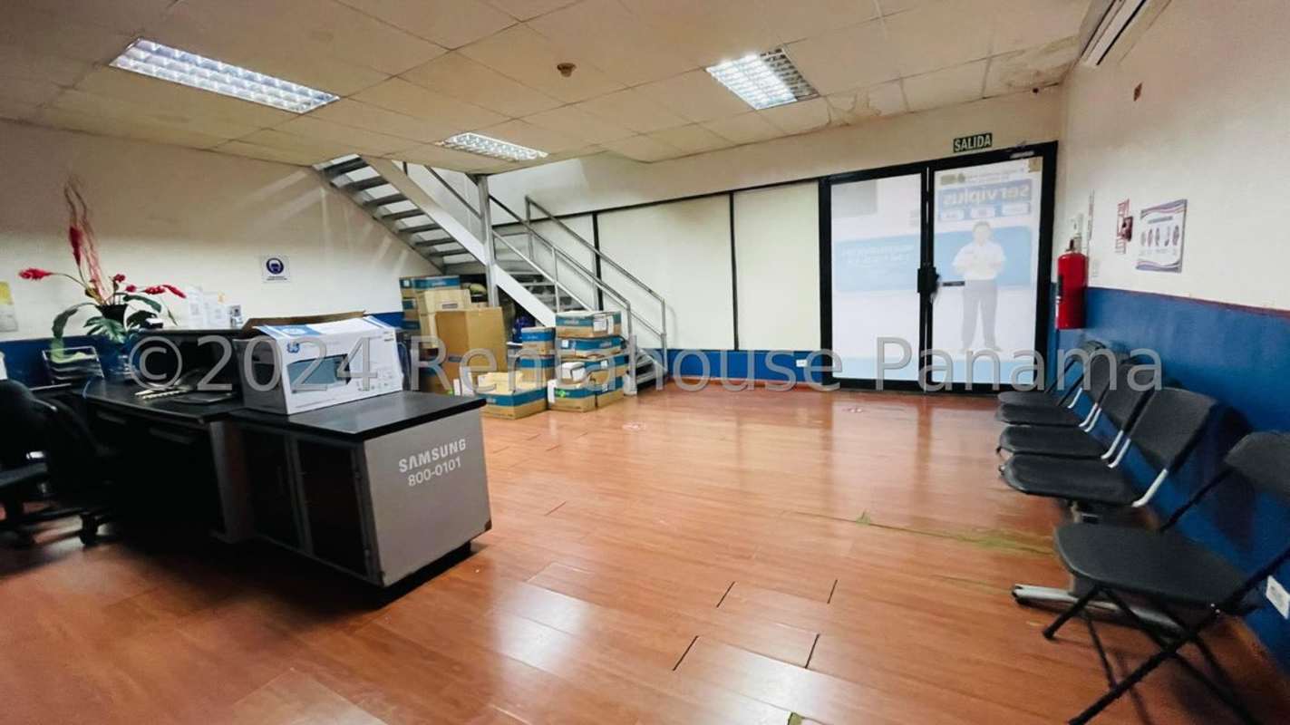 Compact kitchen with fridge, microwave and table in Juan Díaz commercial space Panama City