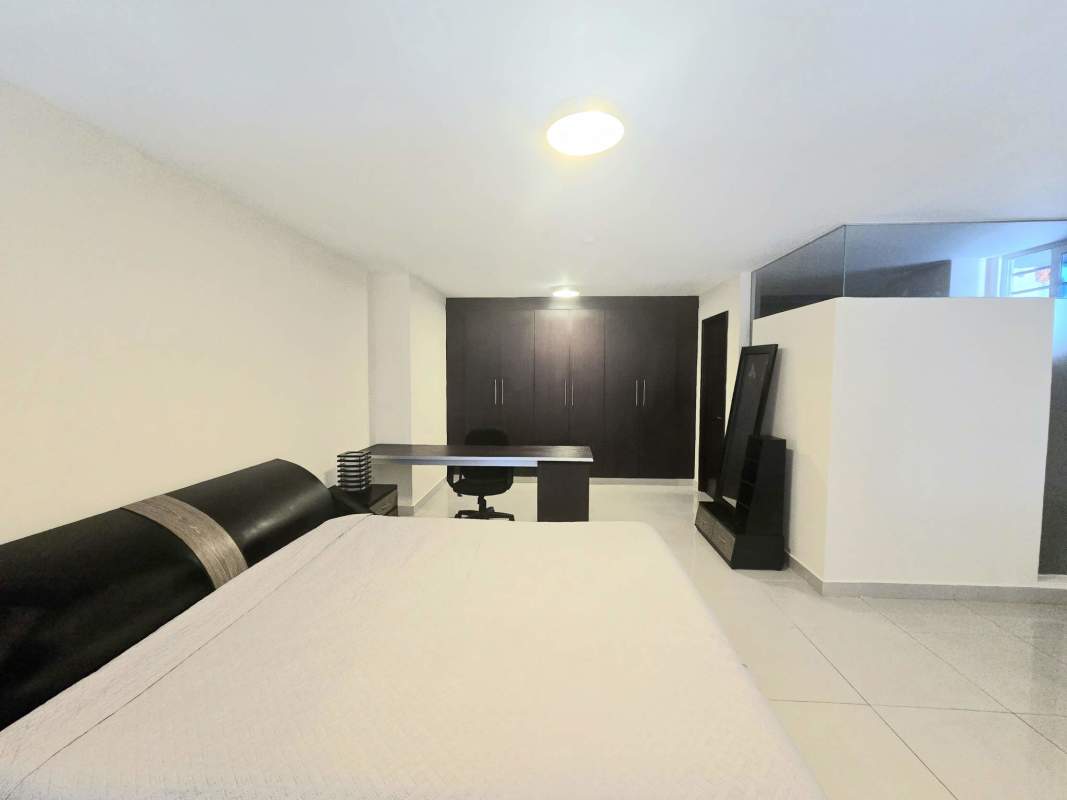 Modern bathroom with granite sink walk-in shower PH El Cangrejo Panama rental