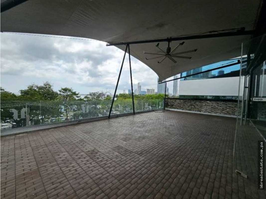 Large shaded terrace with ceiling fans, panoramic sea view PH Bicsa Torre Panama