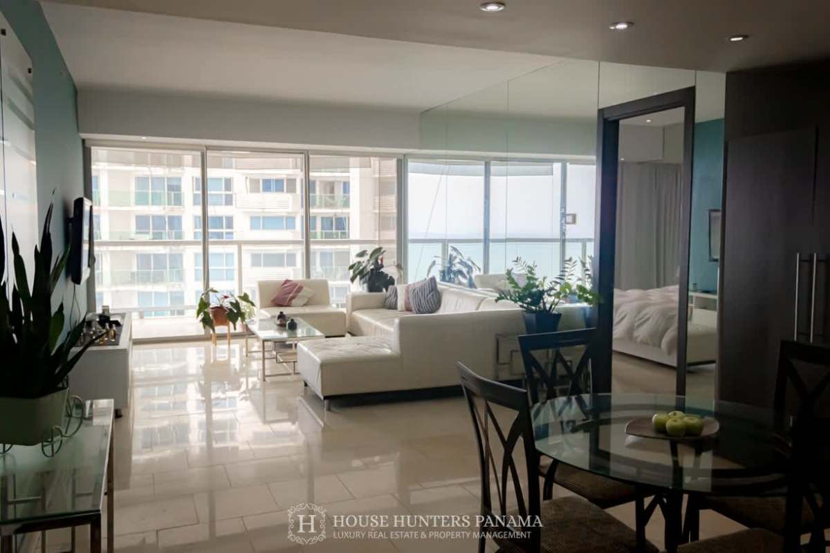 Second bedroom with glass wall office, city view, marble floors at The Ocean Club Panama City