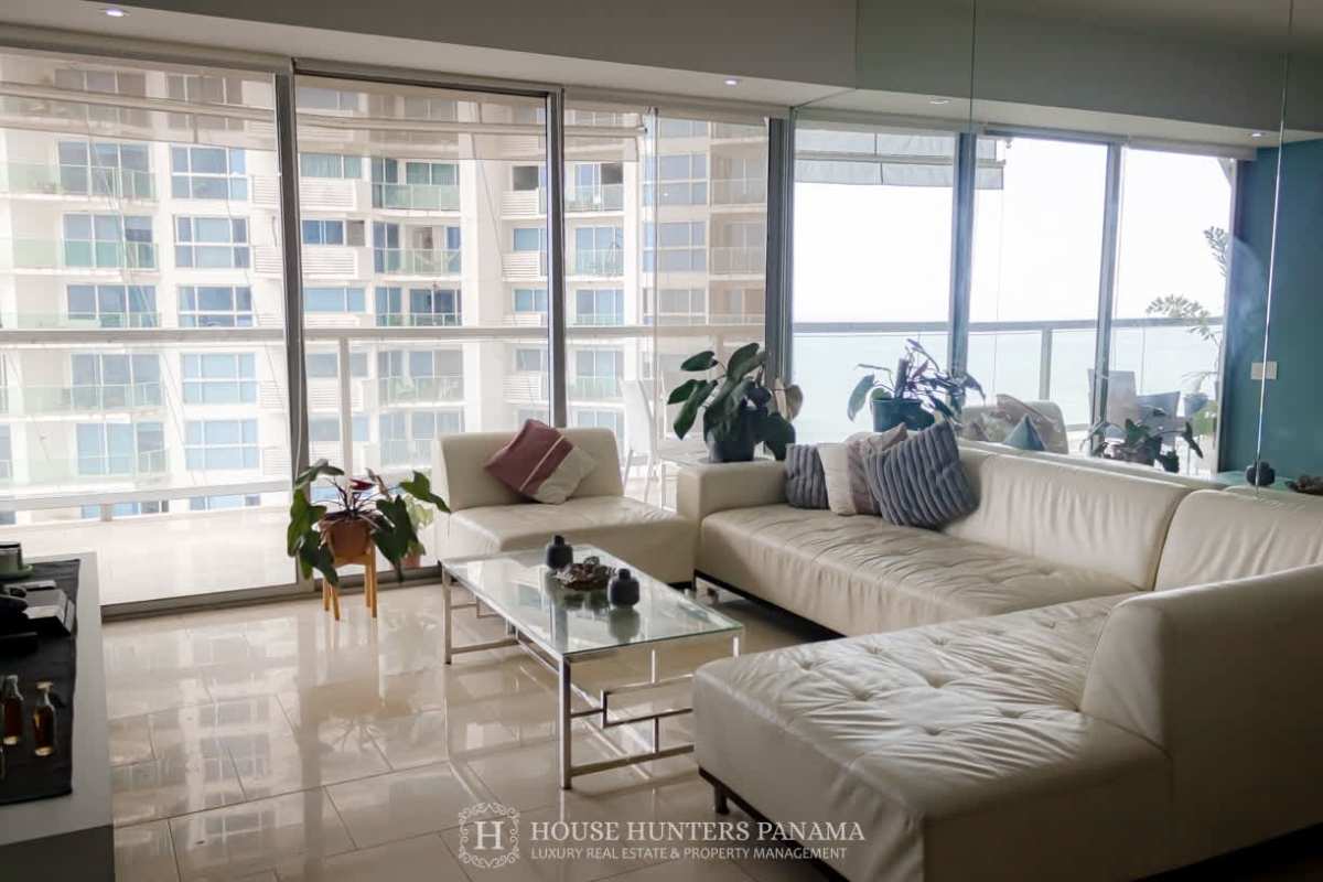 Spacious bedroom with marble floors, mirrored wall, balcony ocean view The Ocean Club Punta Pacifica