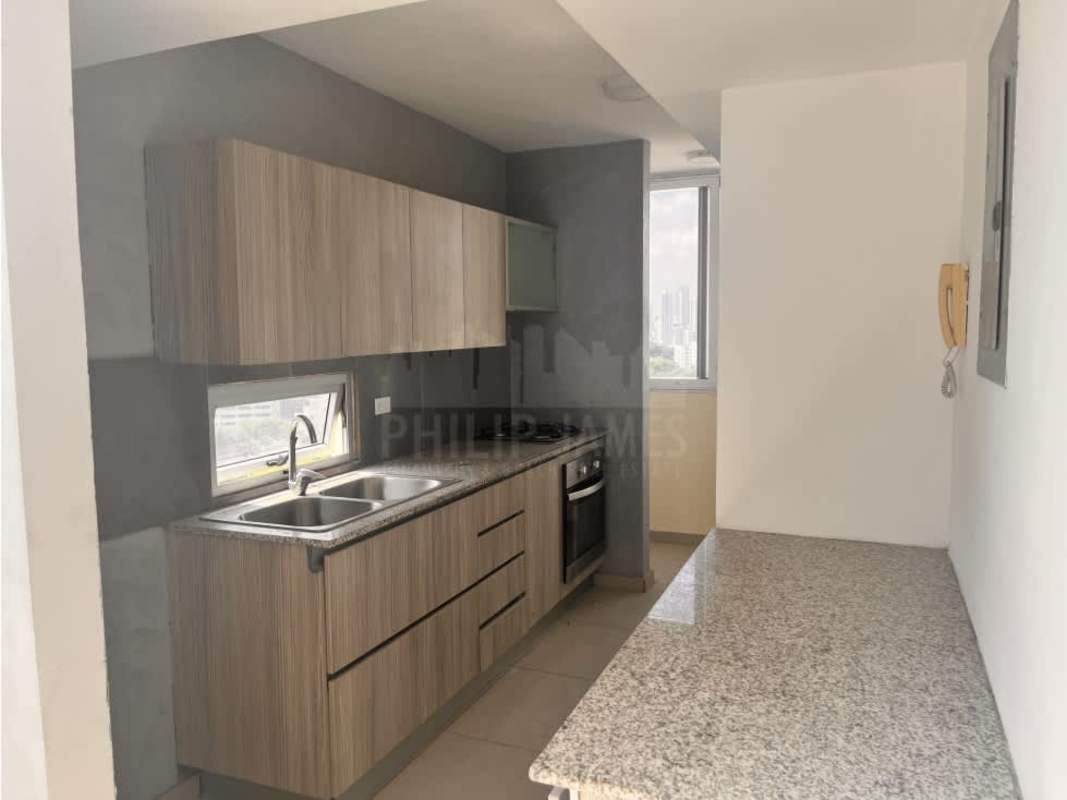 Modern bright living room with large window and panoramic city view at PH Delavista Carrasquilla Panama