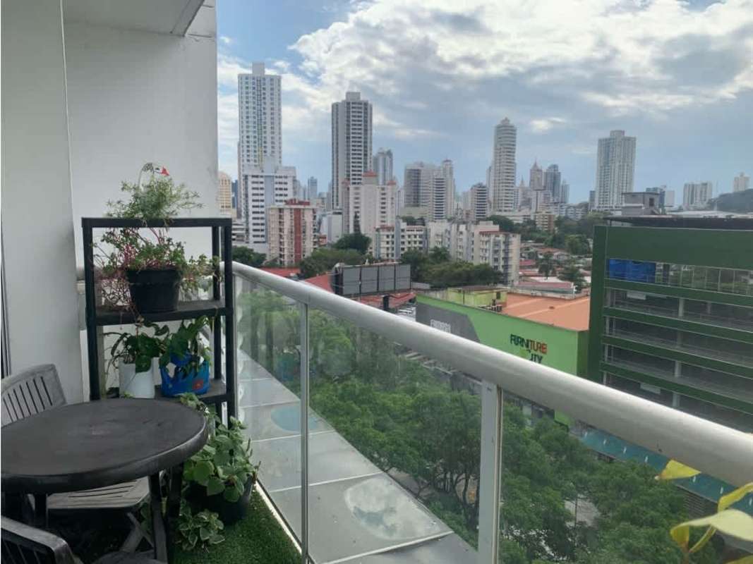 Private balcony with outdoor seating and city view PH Metropolitan Park Panama City