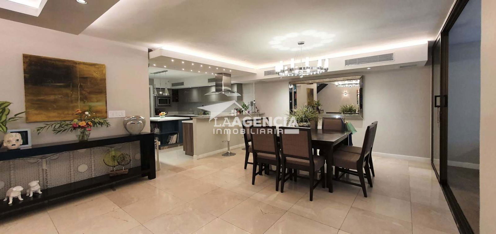 Remodeled luxury kitchen with island, quartz countertops and stainless appliances in Punta Paitilla Panama