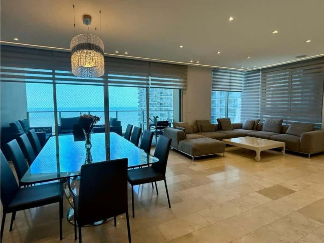 Remodeled granite kitchen with stainless appliances in PH Oceanaire luxury condo Punta Pacifica Panama