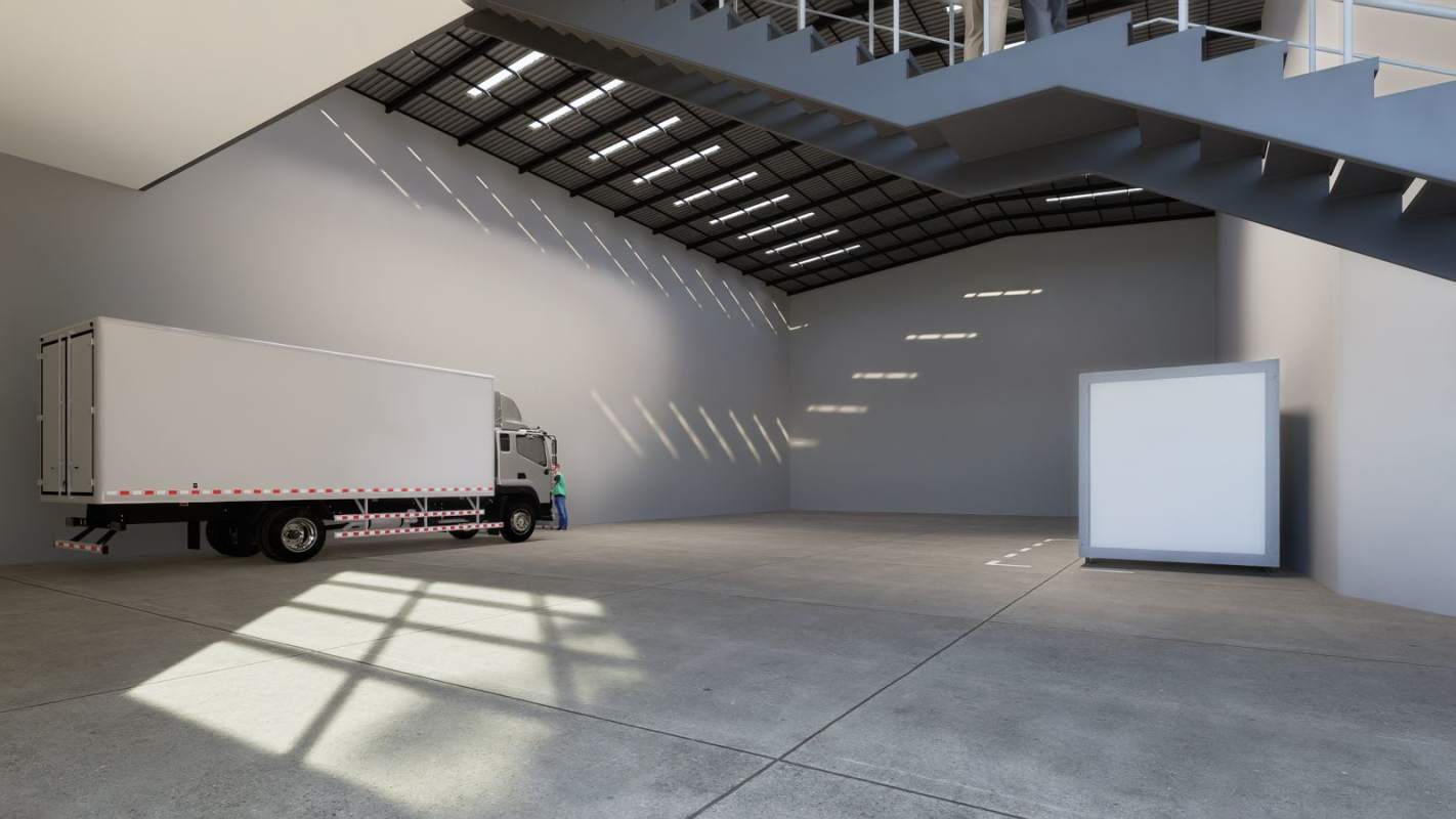 Loading dock area with ample parking for trucks and vehicles at warehouse in Río Abajo Panama