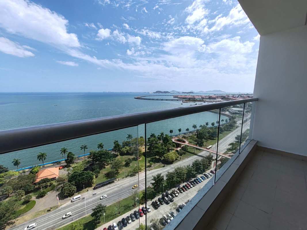 Modern kitchen with granite countertops and sea views at PH Rivage Tower Panama City