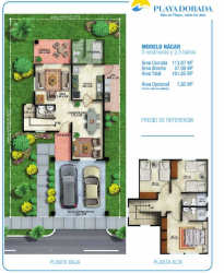 Two-story house floor plan with garden garage balcony Playa Dorada