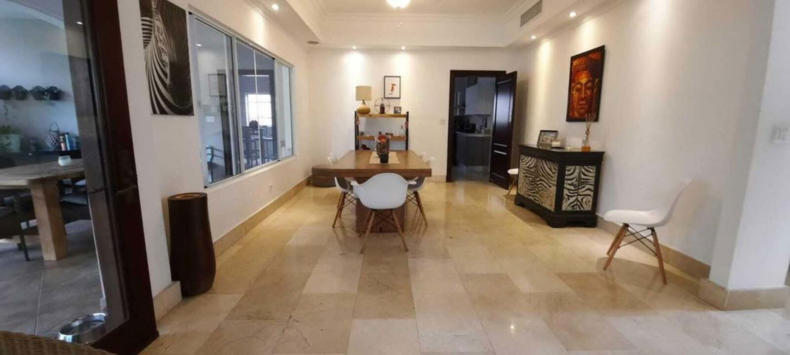Elegant dining area marble floors luxury house Costa del Este Panama