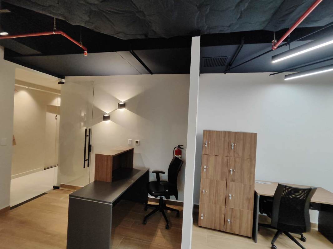 Private enclosed office with glass partition, wooden floors in Costa del Este Panama