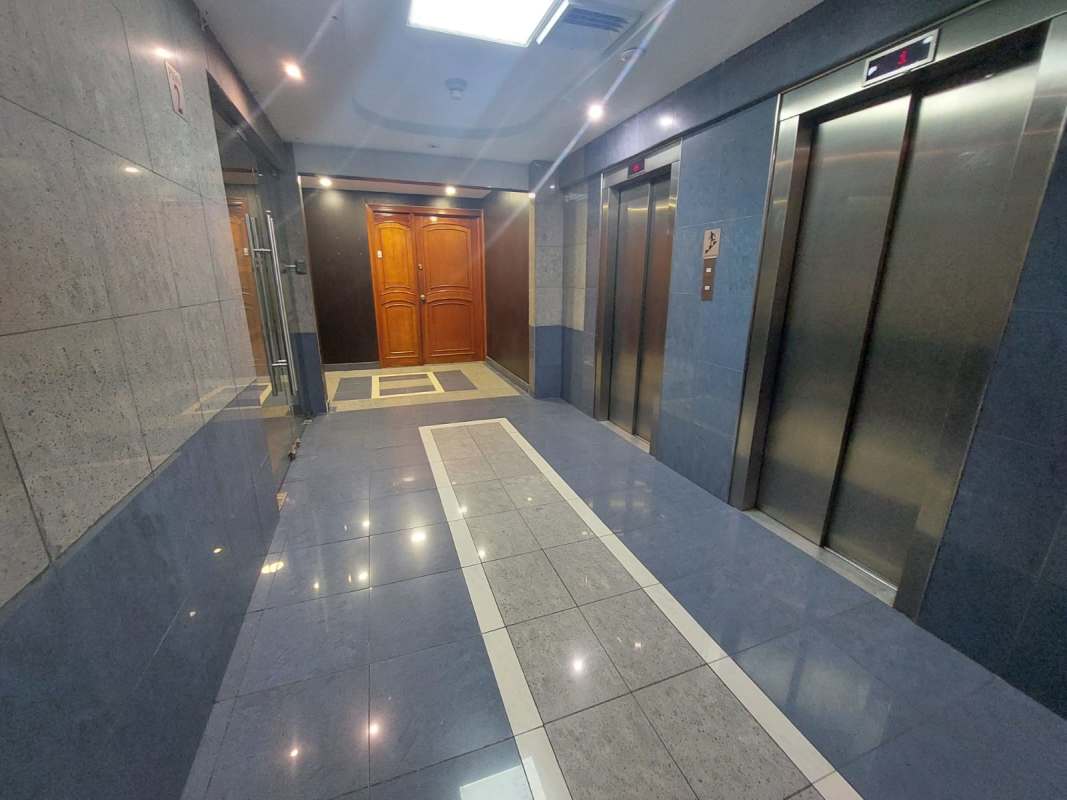 Office window view overlooking downtown skyscrapers Obarrio Panama