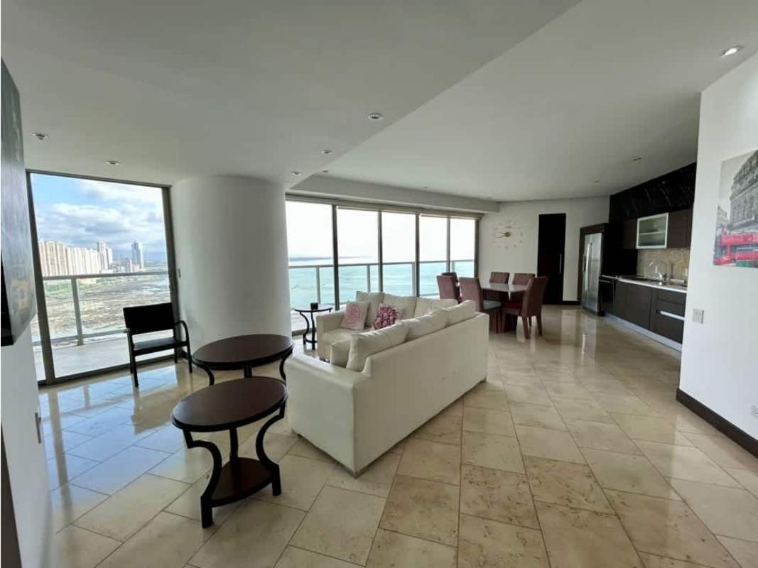 Luxury bathroom with marble vanity, double sinks, modern fixtures in PH TOC Punta Pacifica Panama