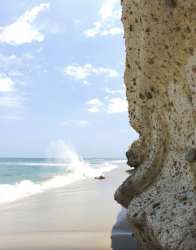 Rocky coastline sandy beach ocean waves Santa Clara Panama