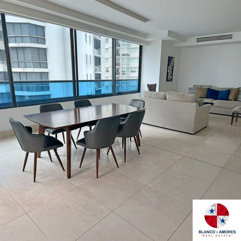 Modern kitchen with granite counters and built-in appliances furnished apartment PH Punta Paitilla Panama