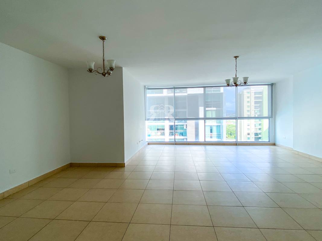 Bathroom with granite sink vanity, glass shower and modern fixtures in PH Costa View Panama