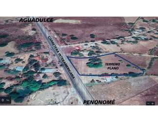 Aerial map flat developable lot along Interamericana Highway near Penonome Cocle for sale