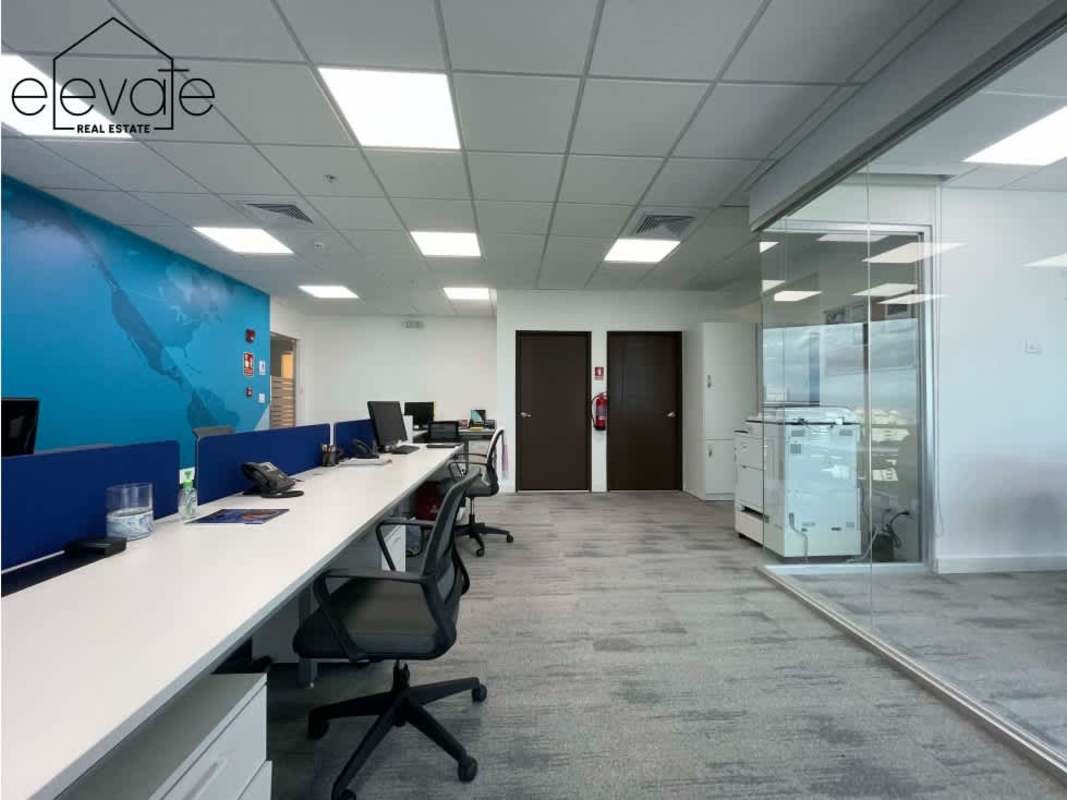 Conference room with glass walls and skyline view in Costa del Este Financial Park Tower