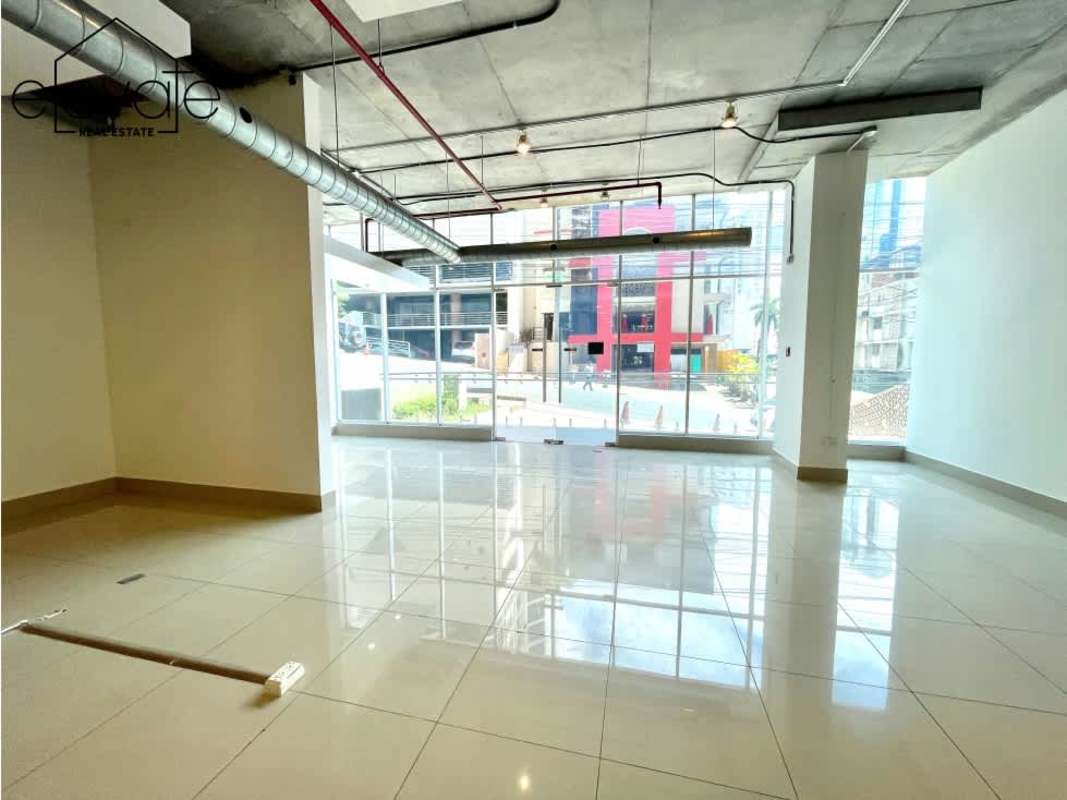 Open commercial unit with exposed AC ducts and tiled flooring Bella Vista Panama
