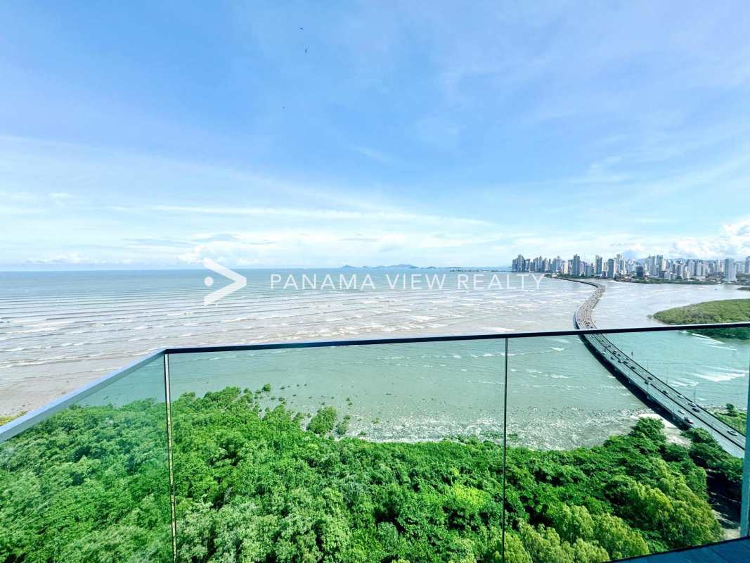 Elegant bedroom with marble flooring, private ocean view terrace, Upper East Costa del Este Panama