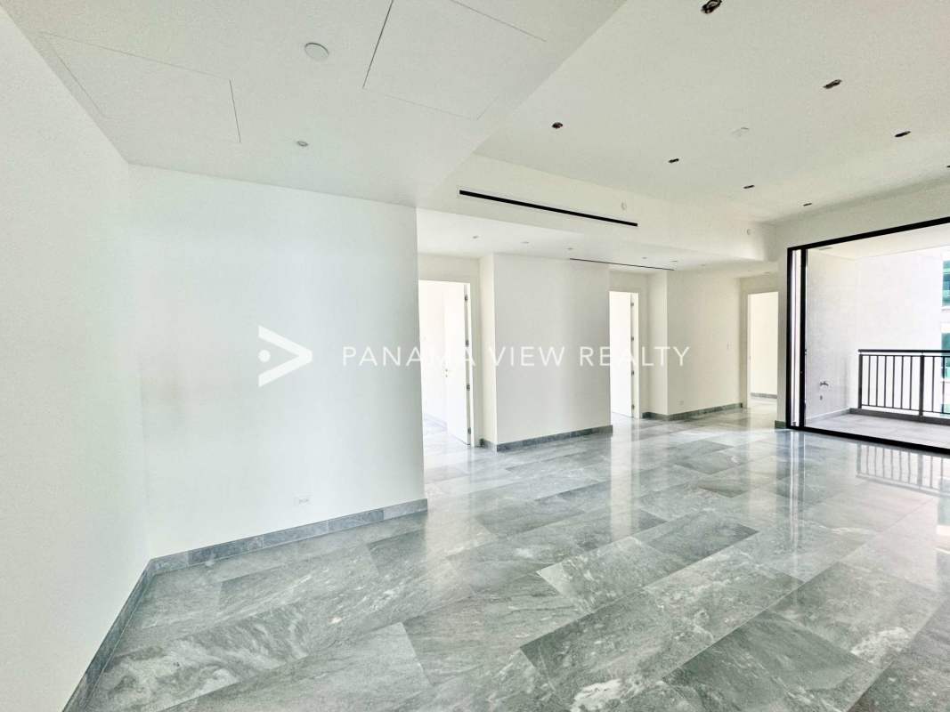 Modern bathroom with marble counters, double sink vanity, glass shower in Upper East Panama