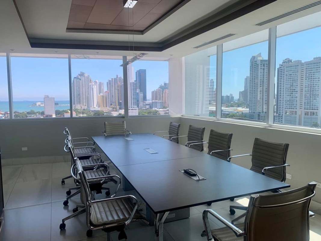 Interior hallway with recessed lights and modern design Plaza Morica offices for sale Panama City