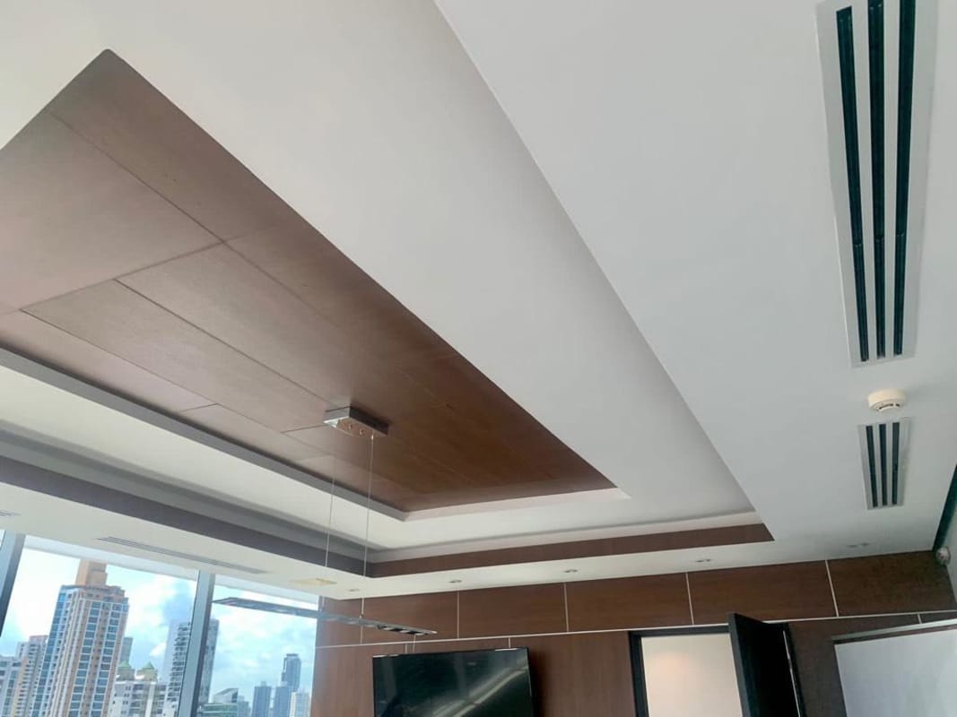 Balcony panoramic skyline and ocean view Plaza Morica commercial building Panama City for sale