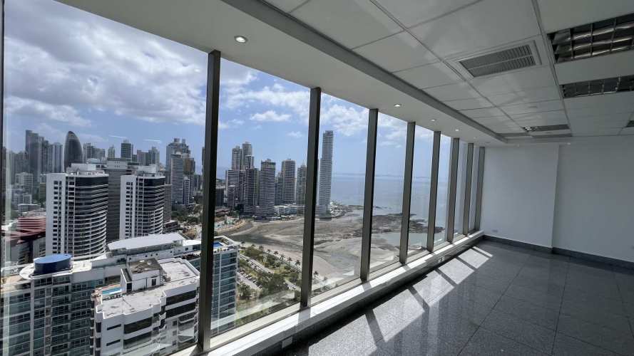 Private glass-partitioned executive office space with panoramic views RBS Tower Panama City