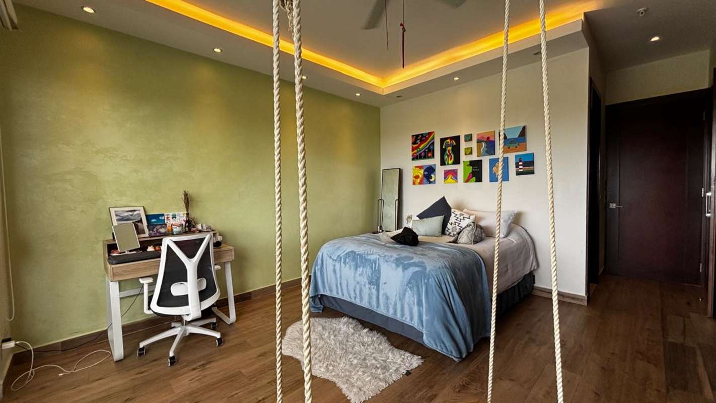 Luxury bedroom with panoramic windows, marble floors, elegant finishes in PH Ocean House Santa Maria Panama