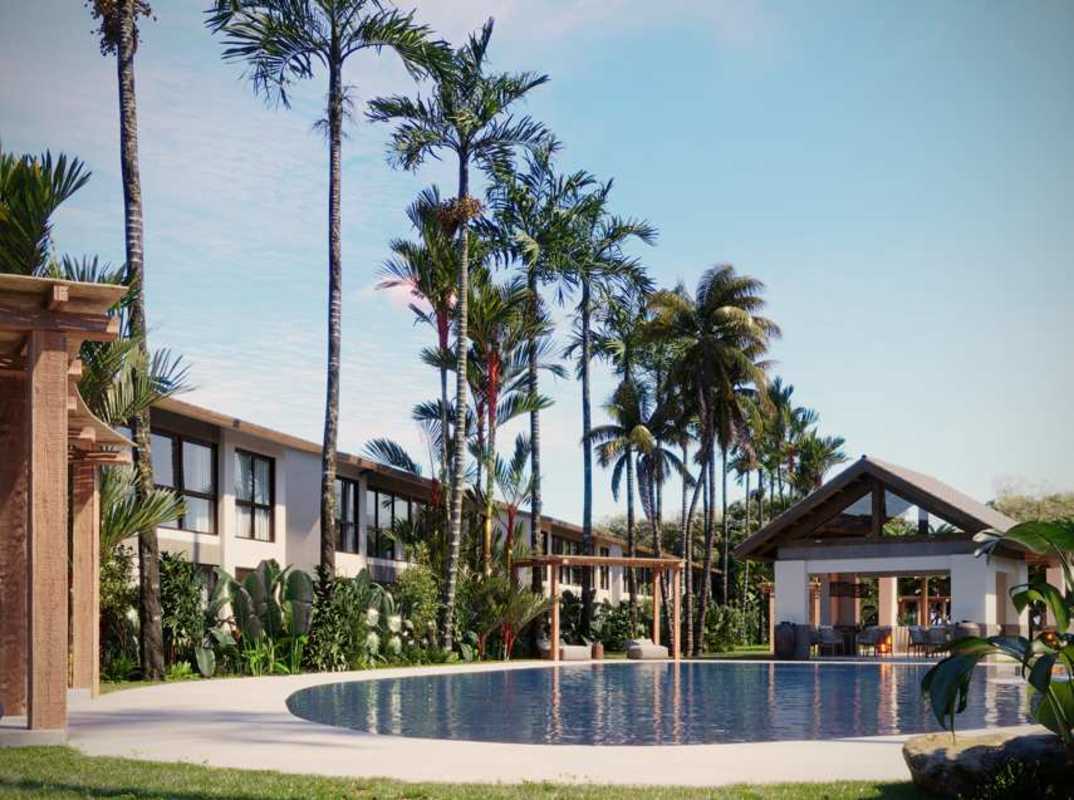 Landscaped gardens and swimming pool in beachfront development Punta Chame Panama