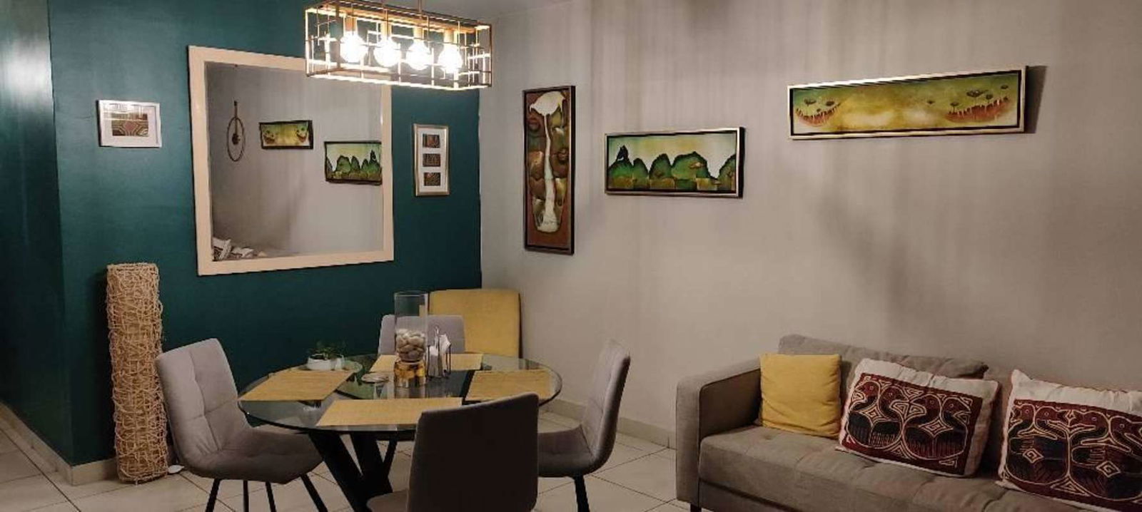 Open plan dining and living with balcony, fully furnished, ocean and skyline views, PH Waterview Panama City