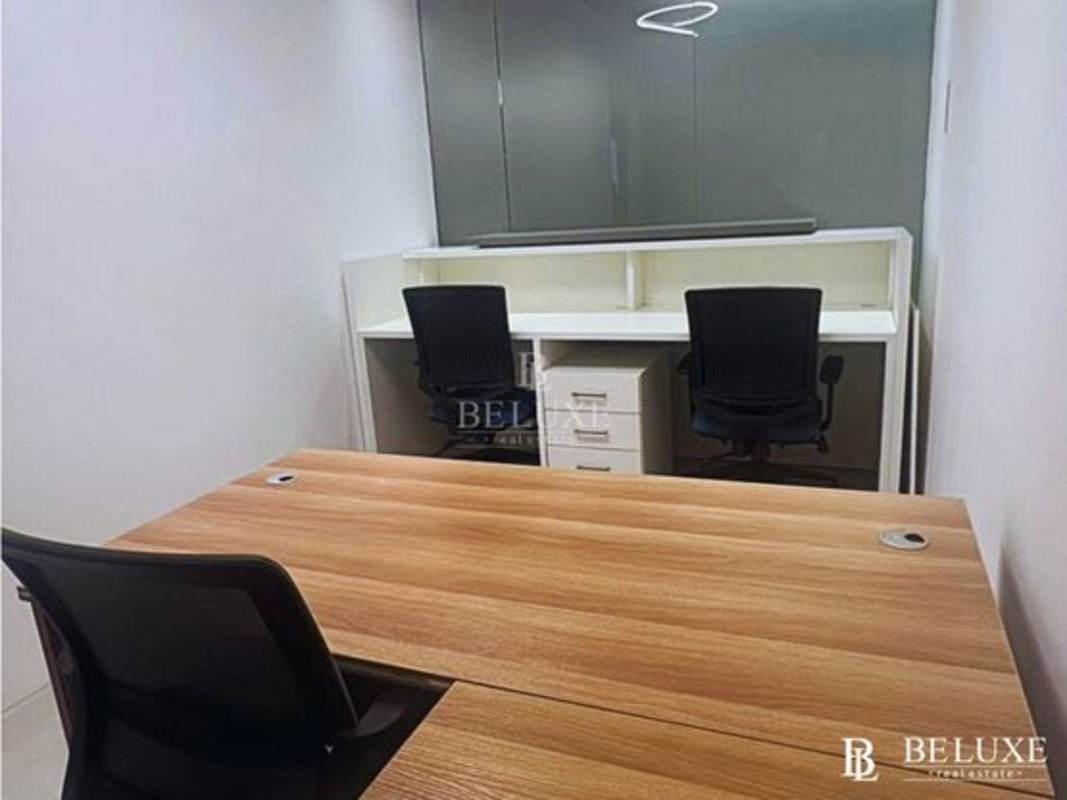 L-shaped wooden desk minimalist modern office Dorado City Center Betania Panama for rent