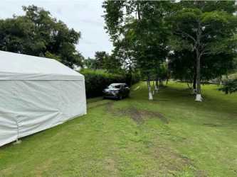 Lush tropical gardens surrounding estate house with private pool in Isla Verde Colón Panama