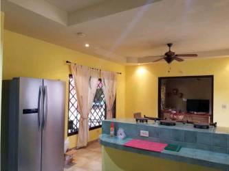 Bedroom with wooden bunk bed, blue walls, AC in beach villa Coronado golf community Panama