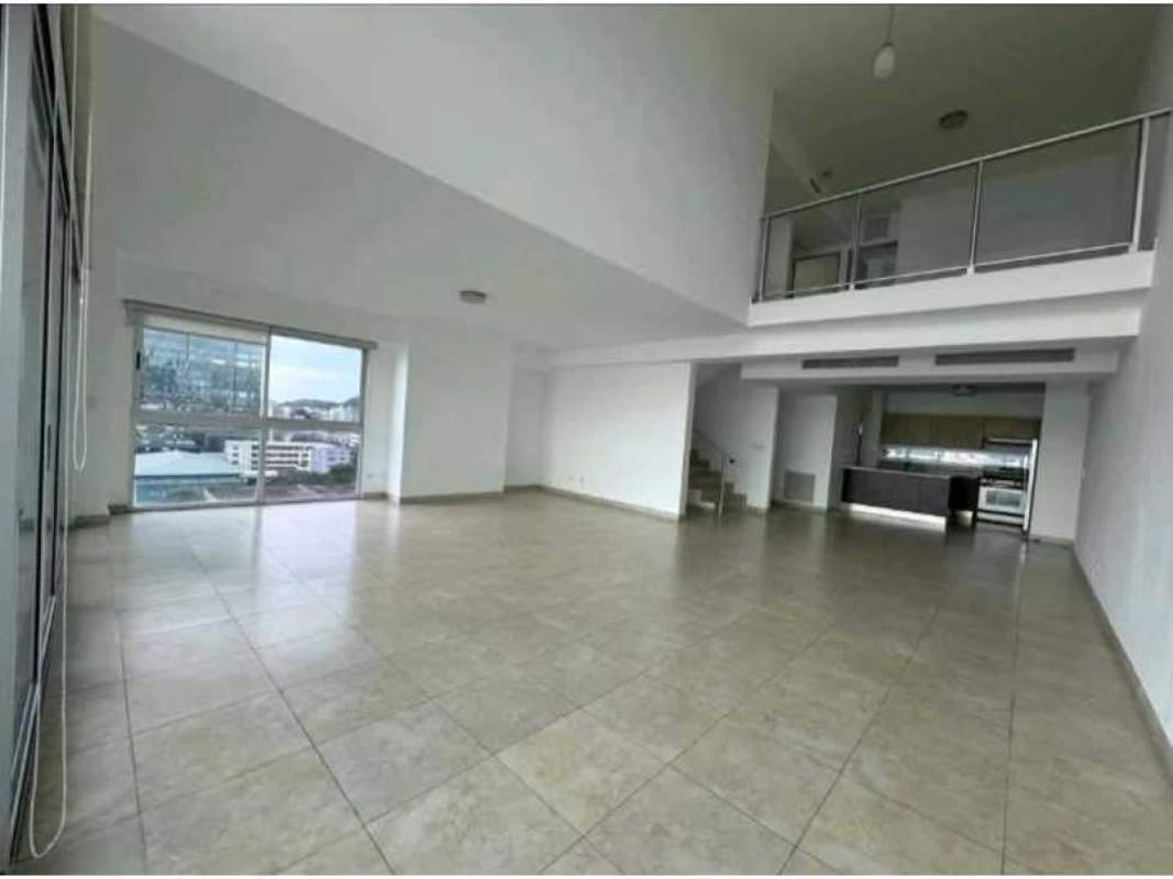 Spacious open plan living area with mezzanine and large windows PH BICSA Tower Panama City