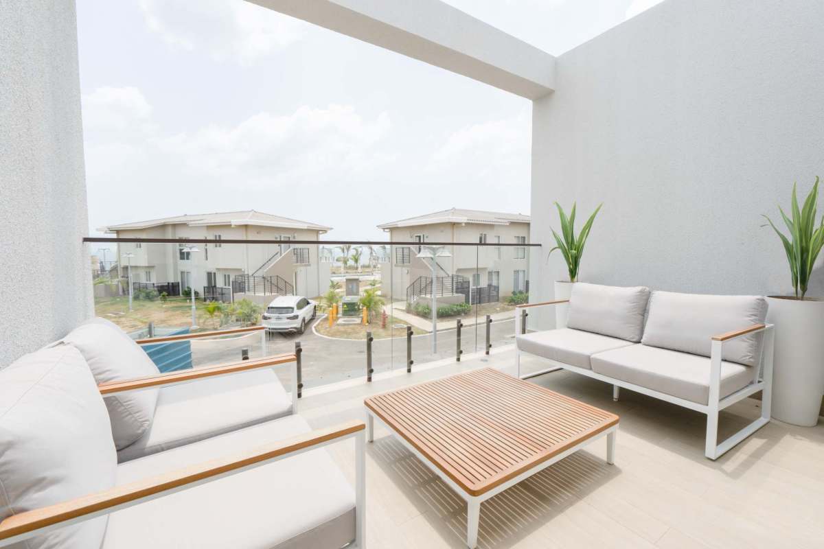 Balcony terrace overlooking beach community at Playa Caracol Panama
