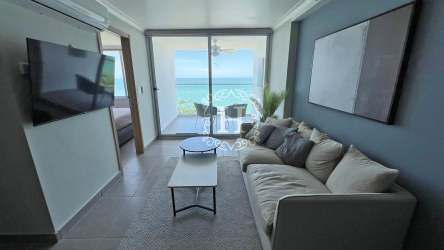 Contemporary open kitchen with stainless appliances PH El Palmar Beach condos Panama