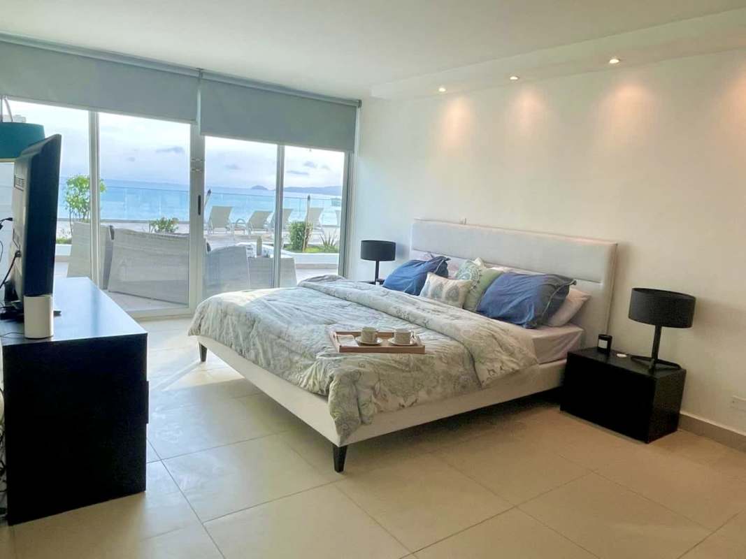 Bathroom with glass shower mosaic tile granite counter PH Amador Marina Residences Panama