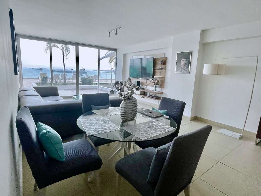 Bathroom with granite countertop glass shower modern fixtures Marina Residences Panama