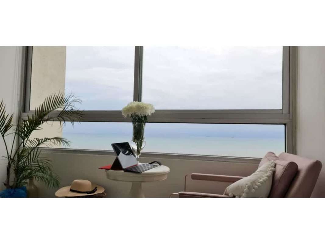 Building rooftop infinity pool with oceanfront views at PH Costa Pacifica Punta Pacifica Panama City