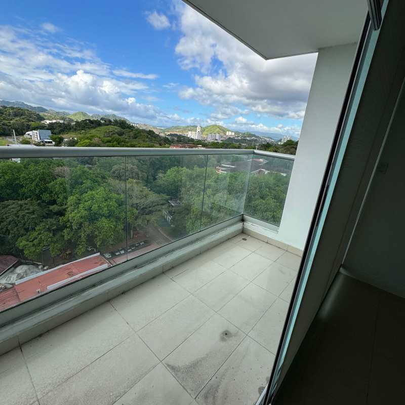 Apartment balcony overlooking city skyline in Imperial Tower Panama City Panama