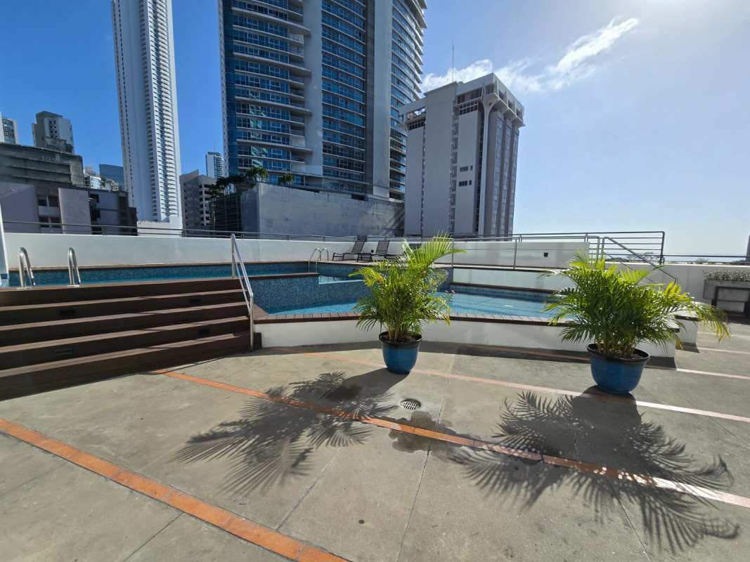 Elegant furnished living room with panoramic ocean views in PH BICSA Financial Center Panama City