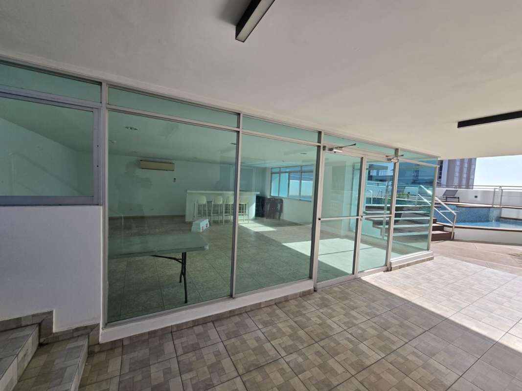 Modern kitchen with granite countertops and appliances in furnished apartment at BICSA Financial Center Panama