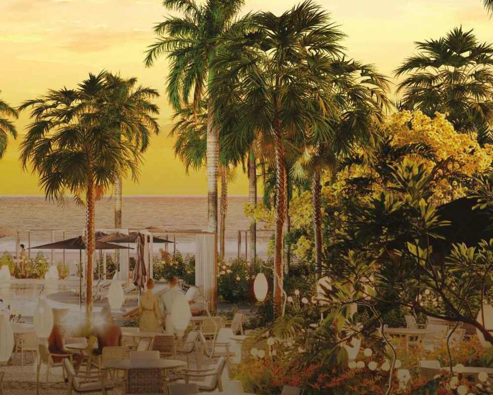 Beach playground and outdoor lounge areas Playa Caracol condos Panama