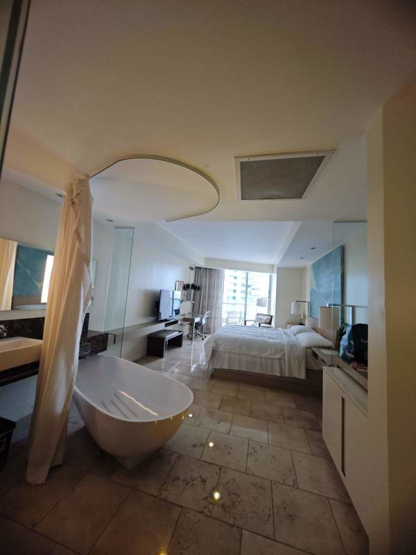 Skyline and waterfront views from high floor balcony at The Ocean Club Tower Panama