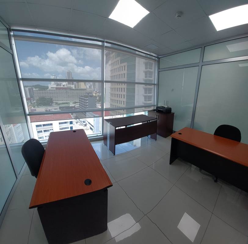 Glass-partitioned furnished office with city view inside PH BICSA Financial Center Obarrio Panama
