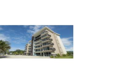 Glass balcony terrace of beachfront apartment with ocean view Playa Caracol Punta Chame