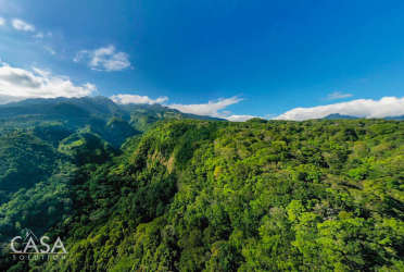 Aerial panoramic of mountain terrain lush forest coffee land Boquete Panama