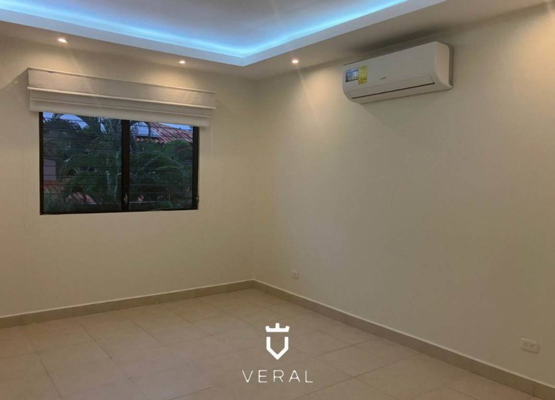 Empty modern bedroom with AC and window garden views in Versalles Costa Sur Panama